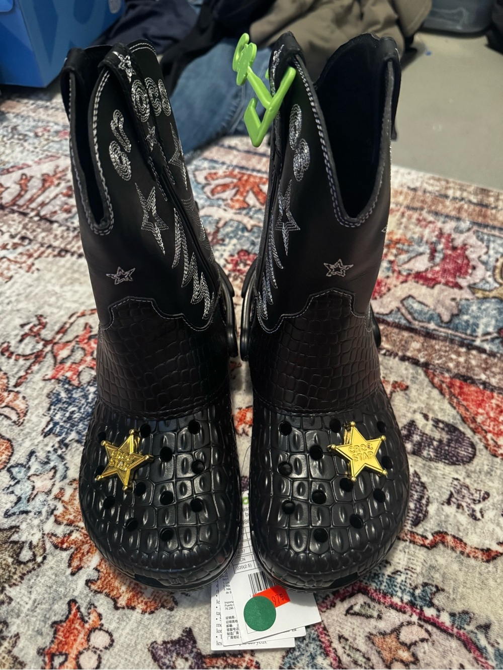 CROCS Black Western Bootie Clog with Gold Star Charm